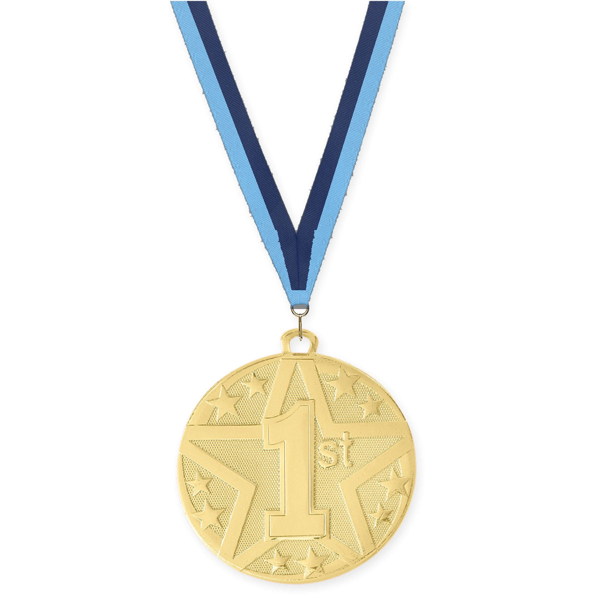2 inch Place Superstar medal in gold - 1st place with Light Blue Navy neck ribbon