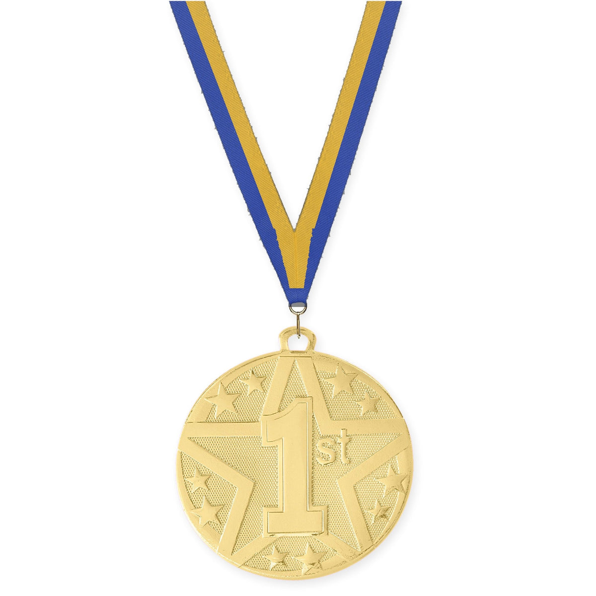 2 inch Place Superstar medal in gold - 1st place with Blue Gold neck ribbon