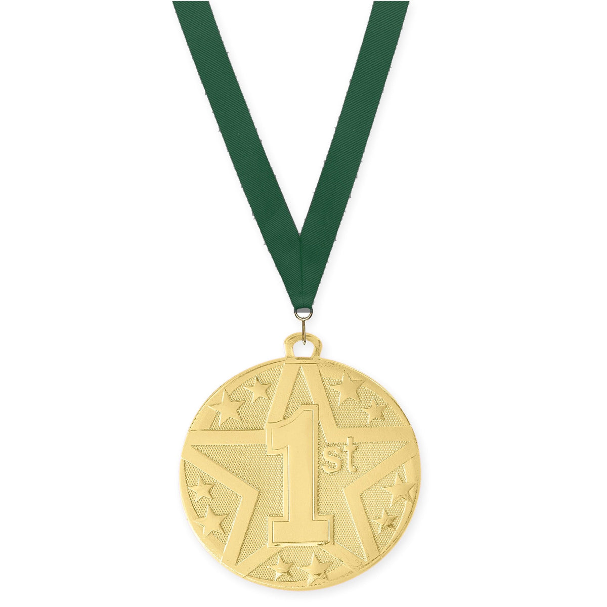 2 inch Place Superstar medal in gold - 1st place with Hunter Green neck ribbon