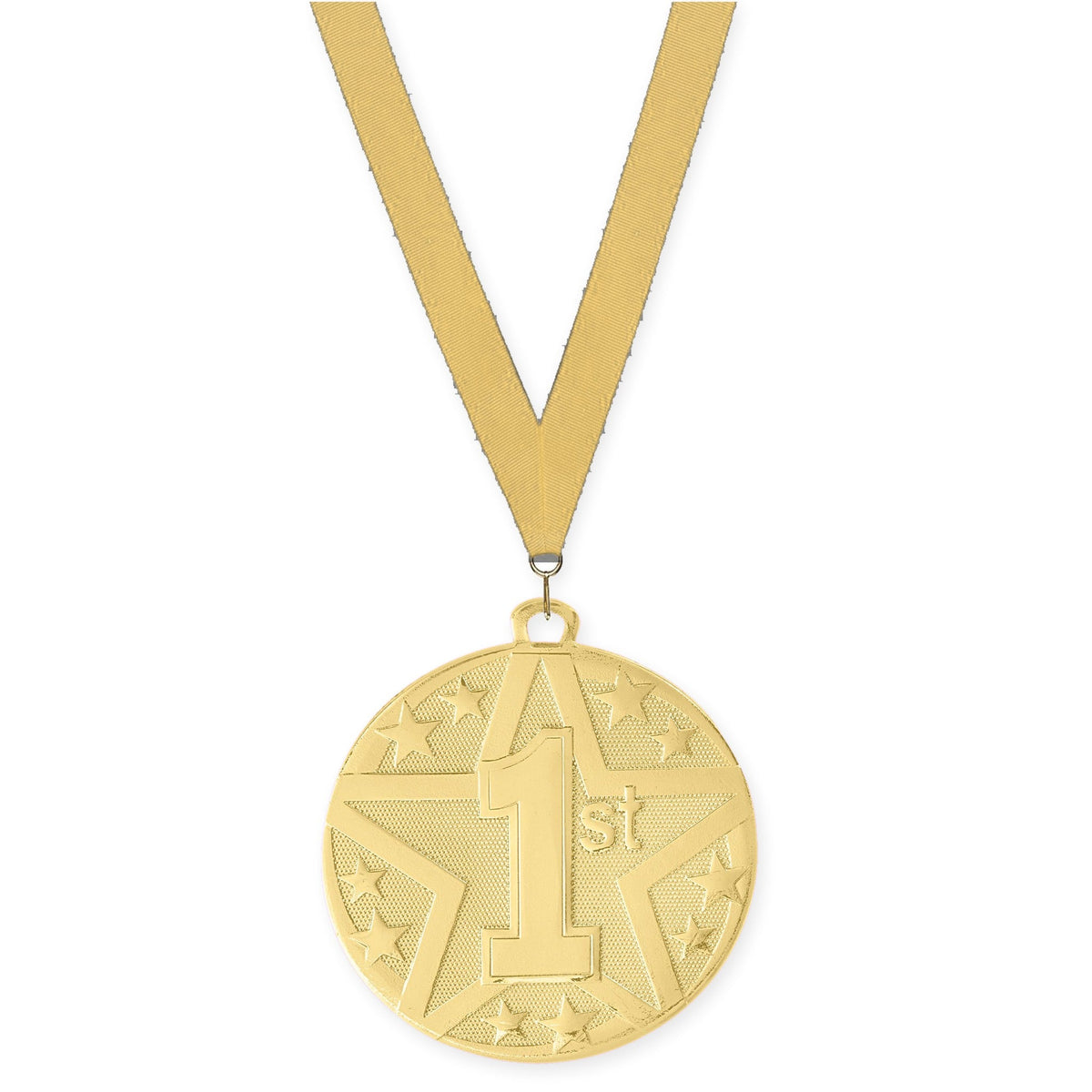 2 inch Place Superstar medal in gold - 1st place with Gold Metallic neck ribbon