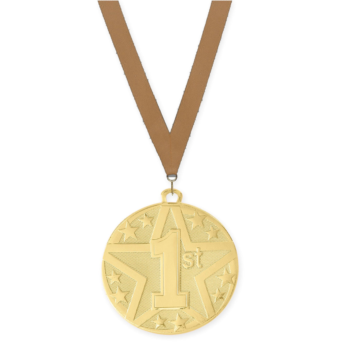 2 inch Place Superstar medal in gold - 1st place with Bronze Metallic neck ribbon