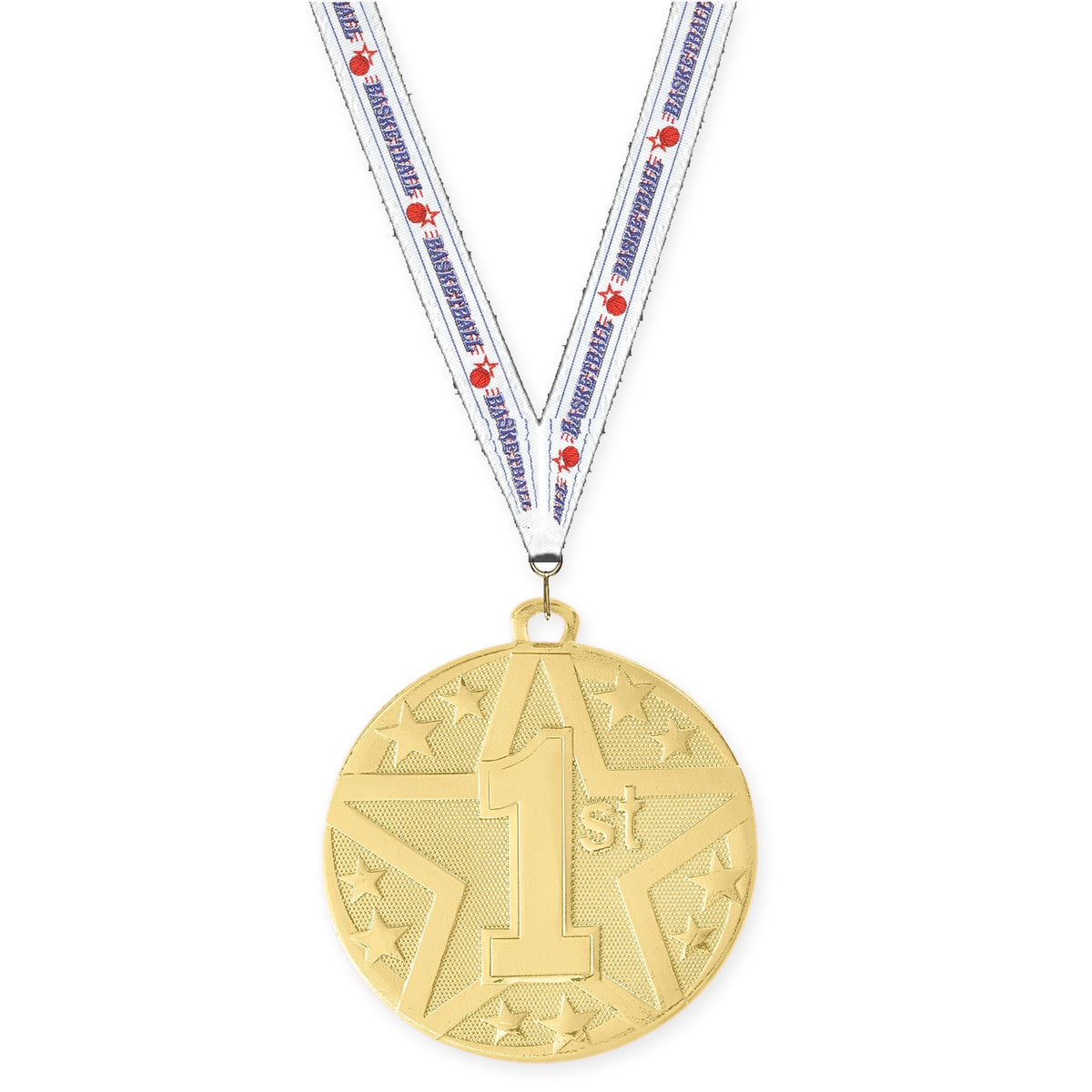 2 inch Place Superstar medal in gold - 1st place with Basketball neck ribbon