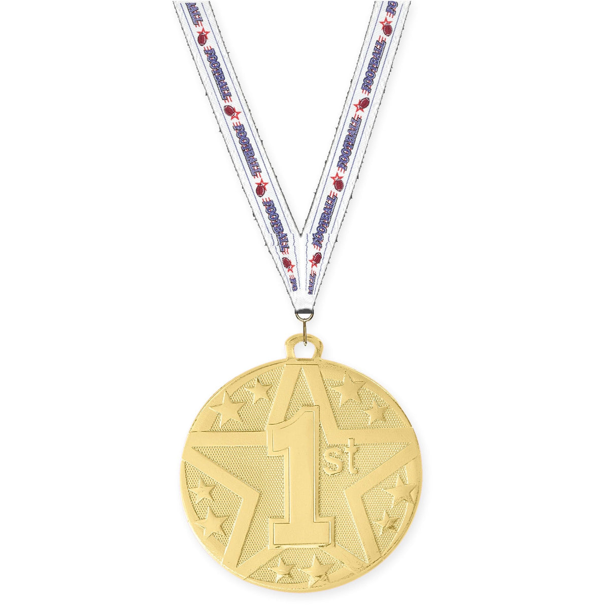2 inch Place Superstar medal in gold - 1st place with Football neck ribbon