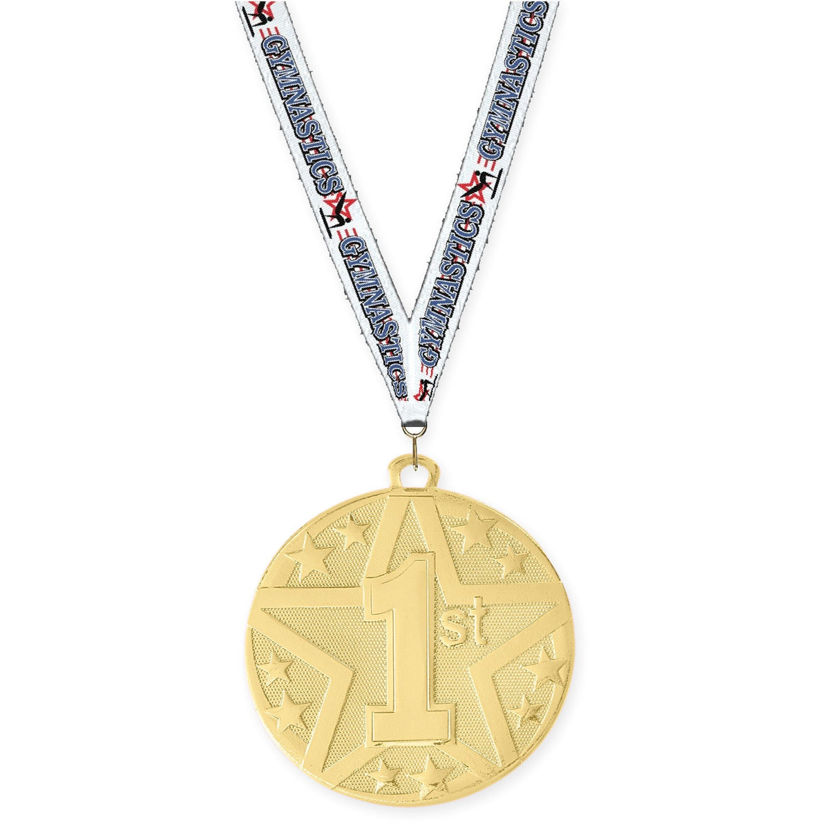 2 inch Place Superstar medal in gold - 1st place with Gymnastics neck ribbon