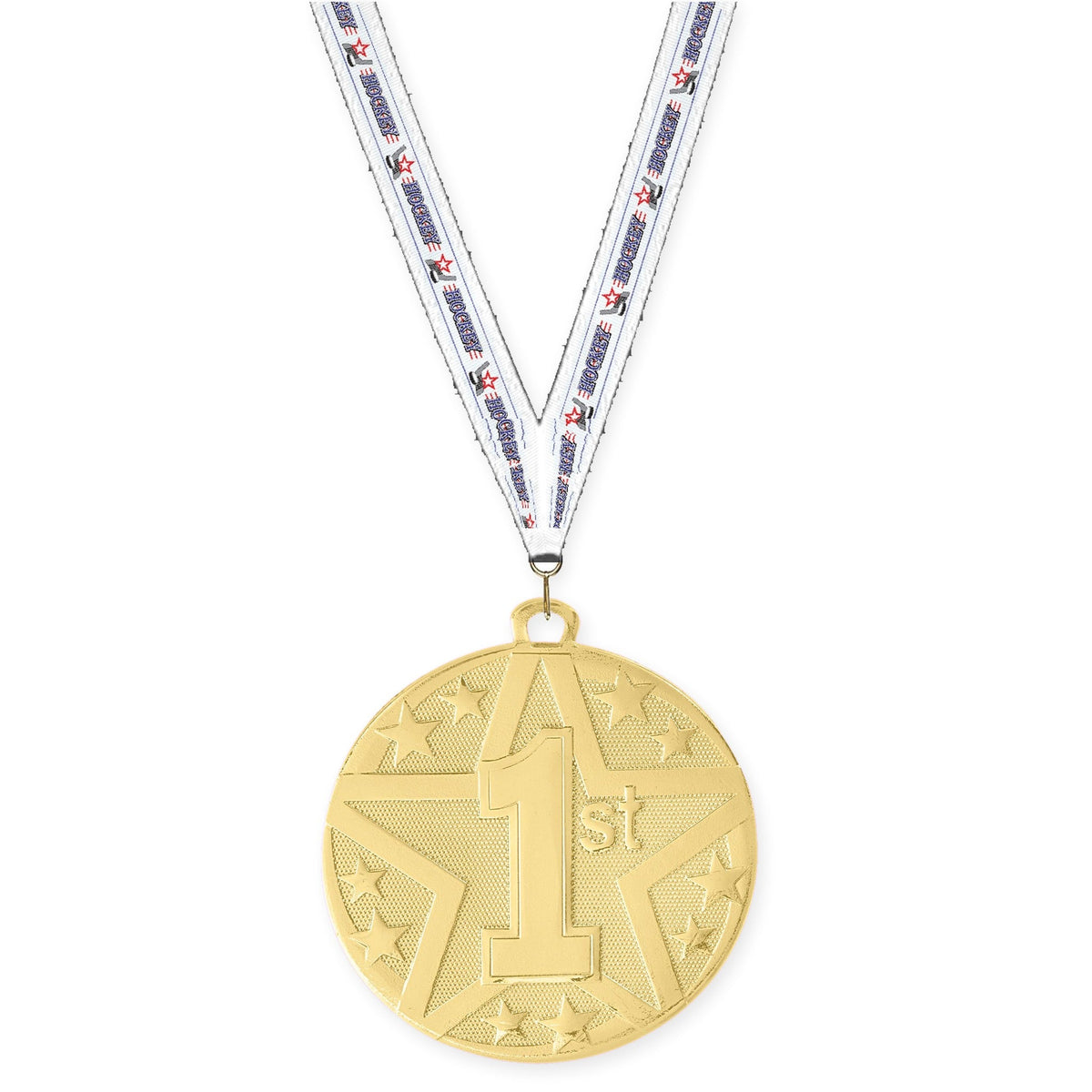 2 inch Place Superstar medal in gold - 1st place with Hockey neck ribbon