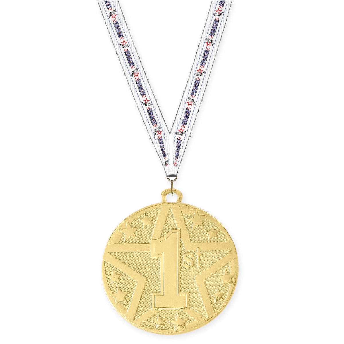 2 inch Place Superstar medal in gold - 1st place with Track neck ribbon