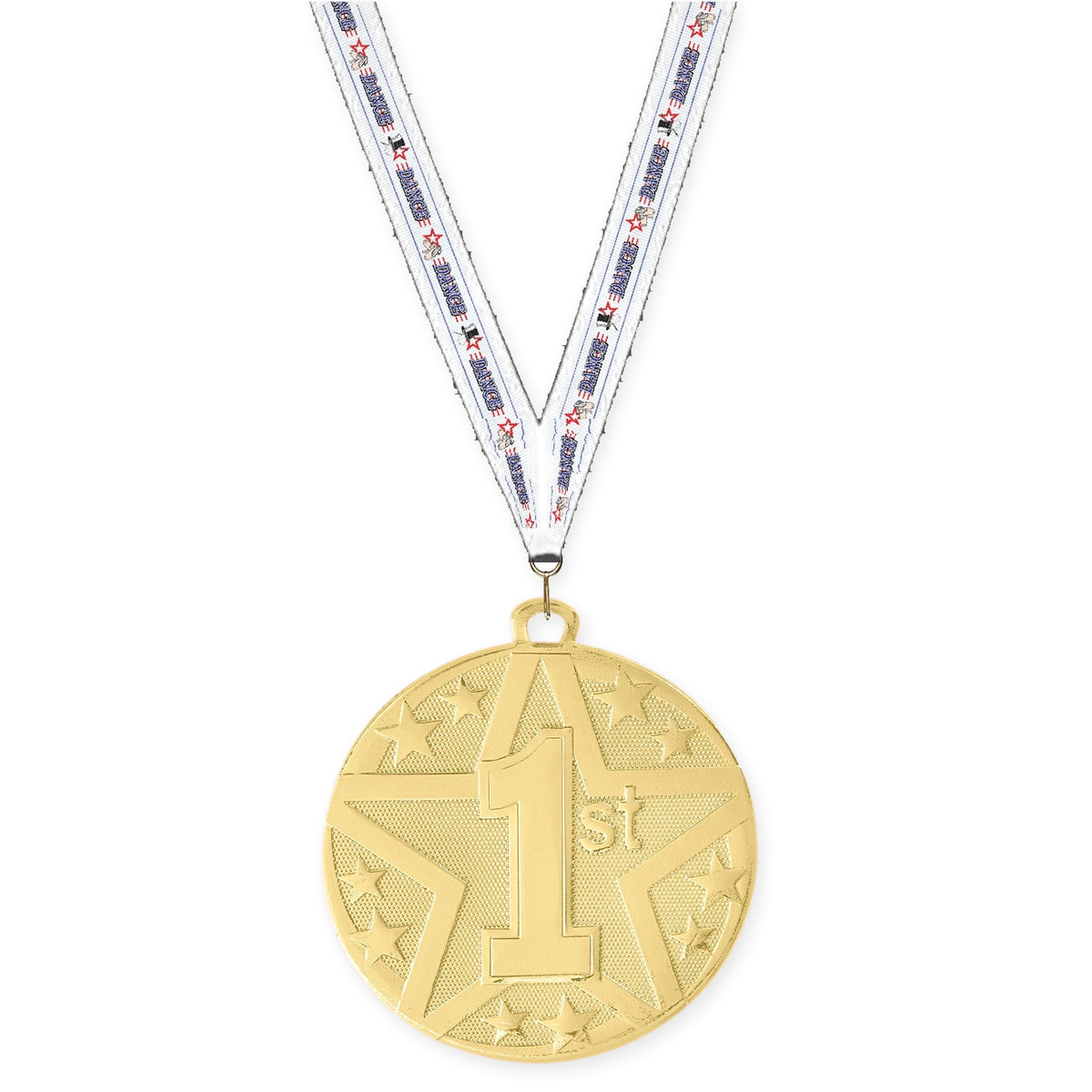 2 inch Place Superstar medal in gold - 1st place with Dance neck ribbon