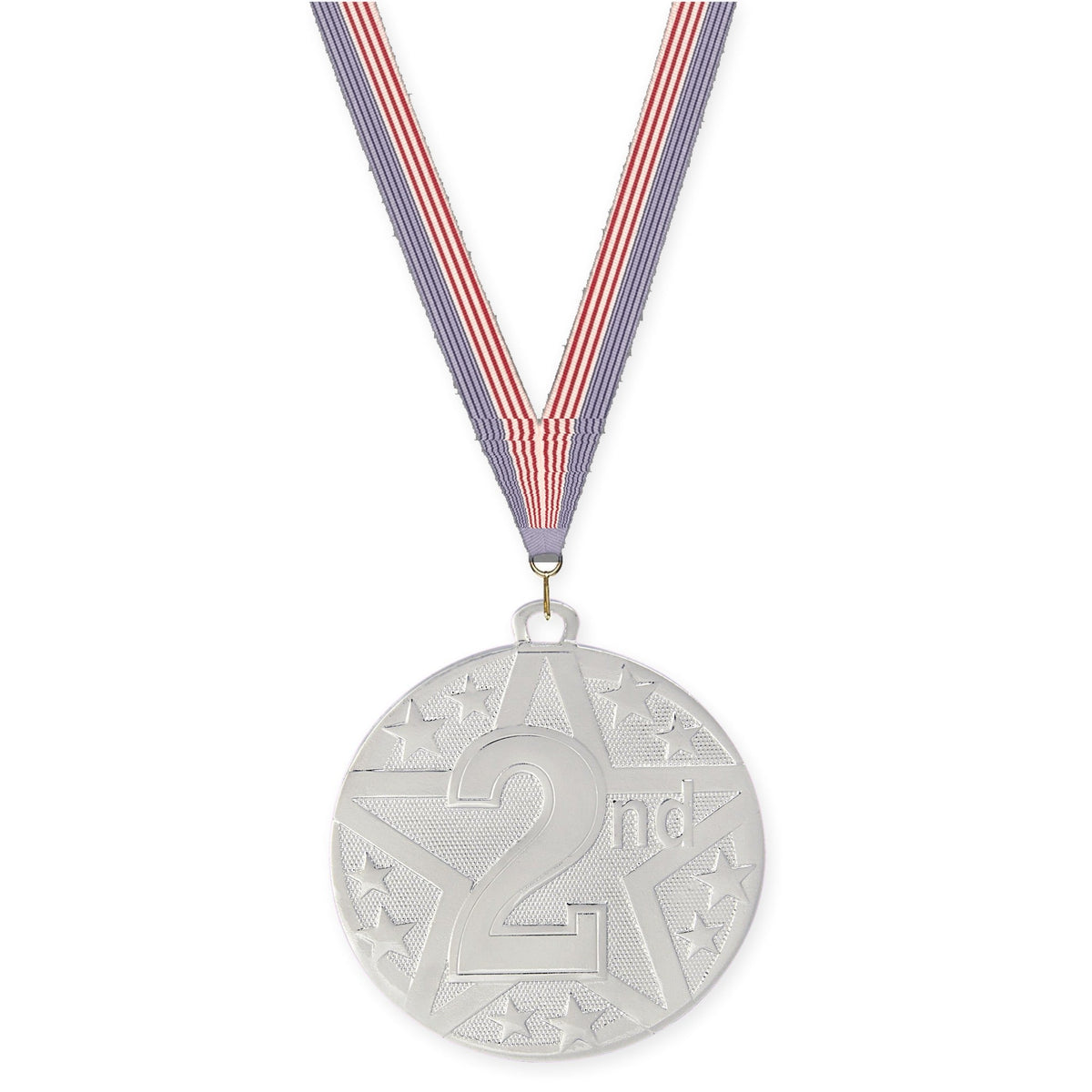 2 inch Place Superstar medal in silver - 2nd place with USA Flag neck ribbon