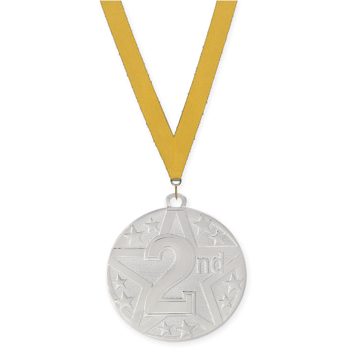 2 inch Place Superstar medal in silver - 2nd place with Gold neck ribbon