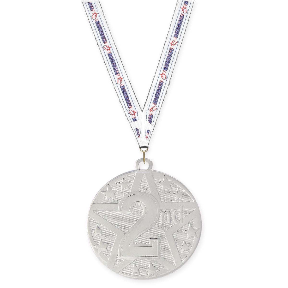 2 inch Place Superstar medal in silver - 2nd place with Baseball neck ribbon
