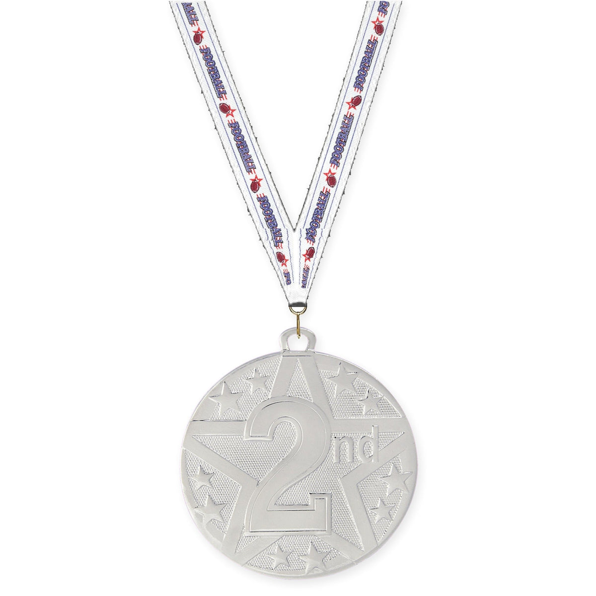 2 inch Place Superstar medal in silver - 2nd place with Football neck ribbon