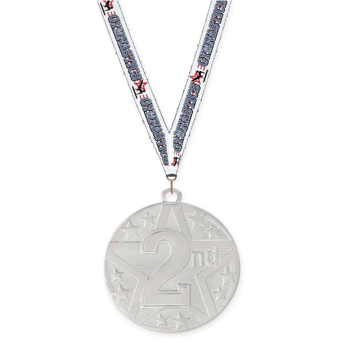 2 inch Place Superstar medal in silver - 2nd place with Gymnastics neck ribbon