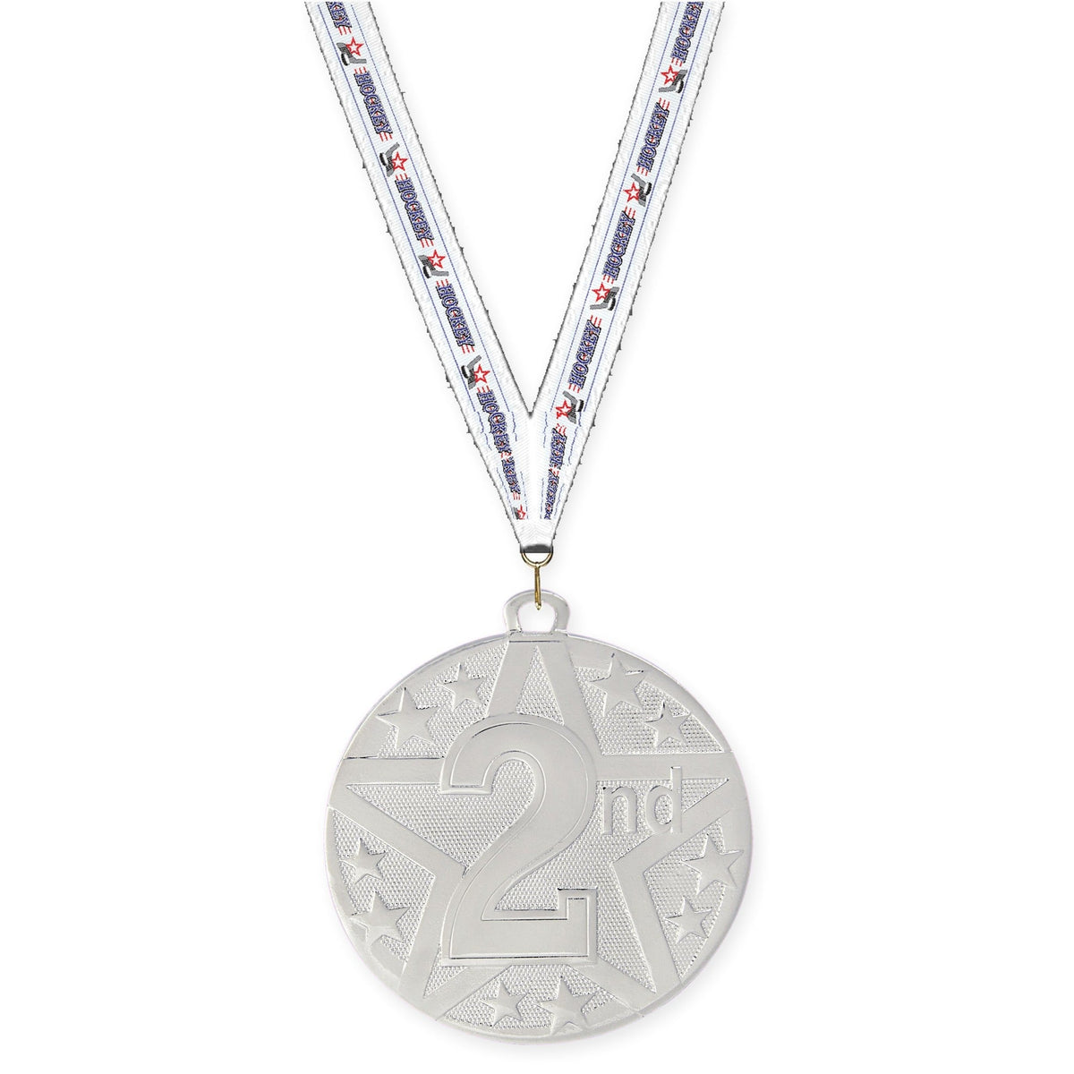 2 inch Place Superstar medal in silver - 2nd place with Hockey neck ribbon