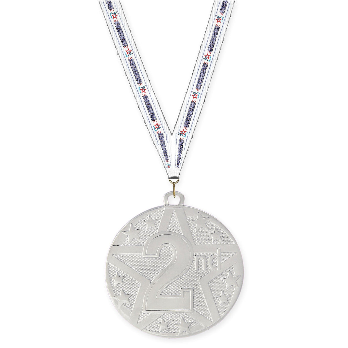 2 inch Place Superstar medal in silver - 2nd place with Swimming neck ribbon