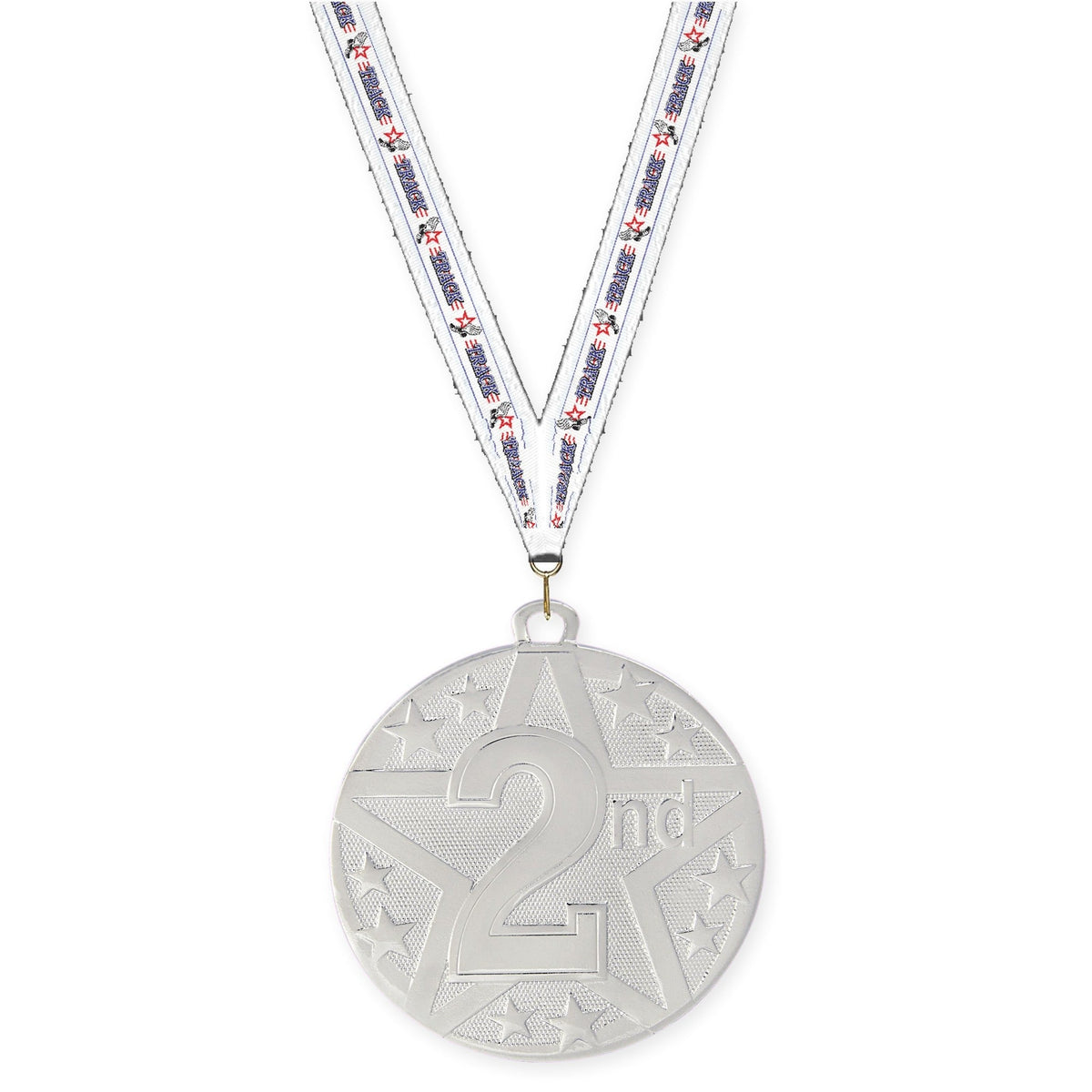 2 inch Place Superstar medal in silver - 2nd place with Track neck ribbon