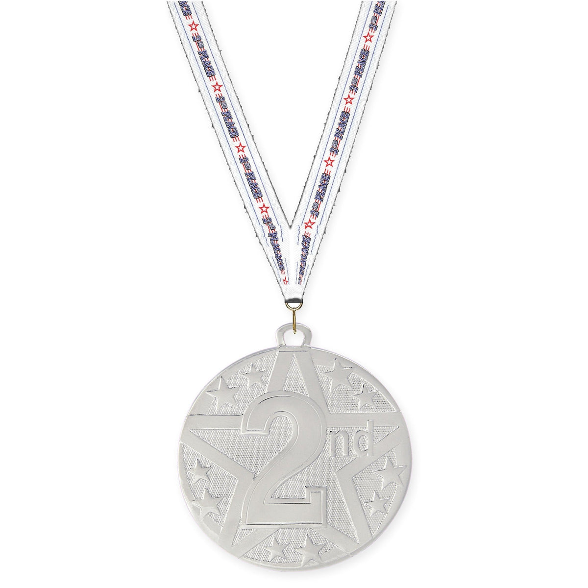 2 inch Place Superstar medal in silver - 2nd place with 2nd Place neck ribbon