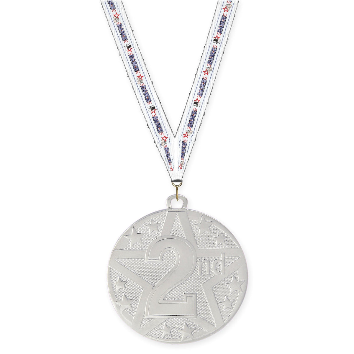 2 inch Place Superstar medal in silver - 2nd place with Dance neck ribbon