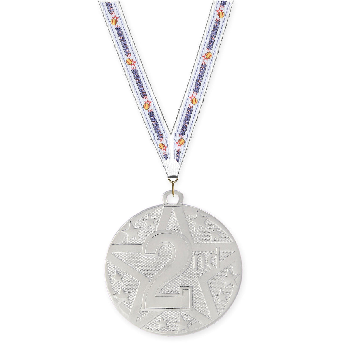 2 inch Place Superstar medal in silver - 2nd place with Softball neck ribbon