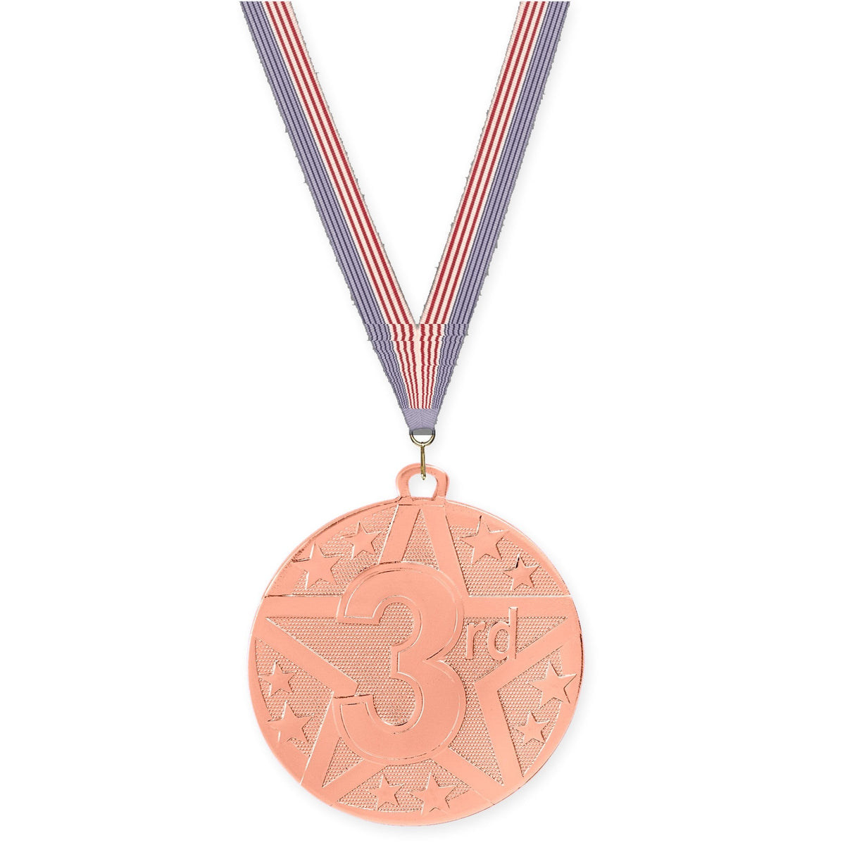 2 inch Place Superstar medal in bronze - 3rd place with USA Flag neck ribbon