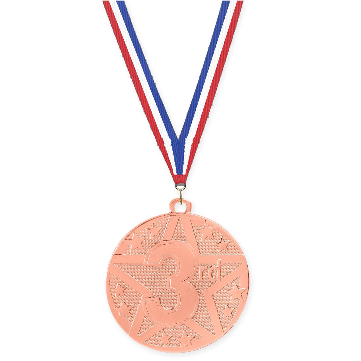 2 inch Place Superstar medal in bronze - 3rd place with Red White Blue neck ribbon