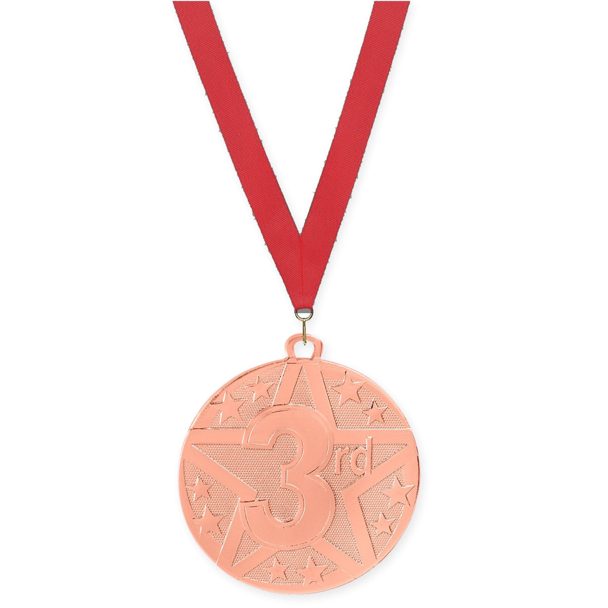 2 inch Place Superstar medal in bronze - 3rd place with Red neck ribbon