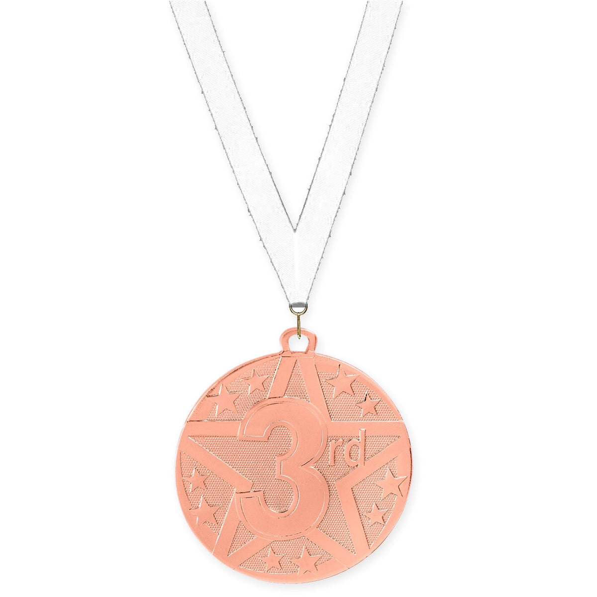 2 inch Place Superstar medal in bronze - 3rd place with White neck ribbon