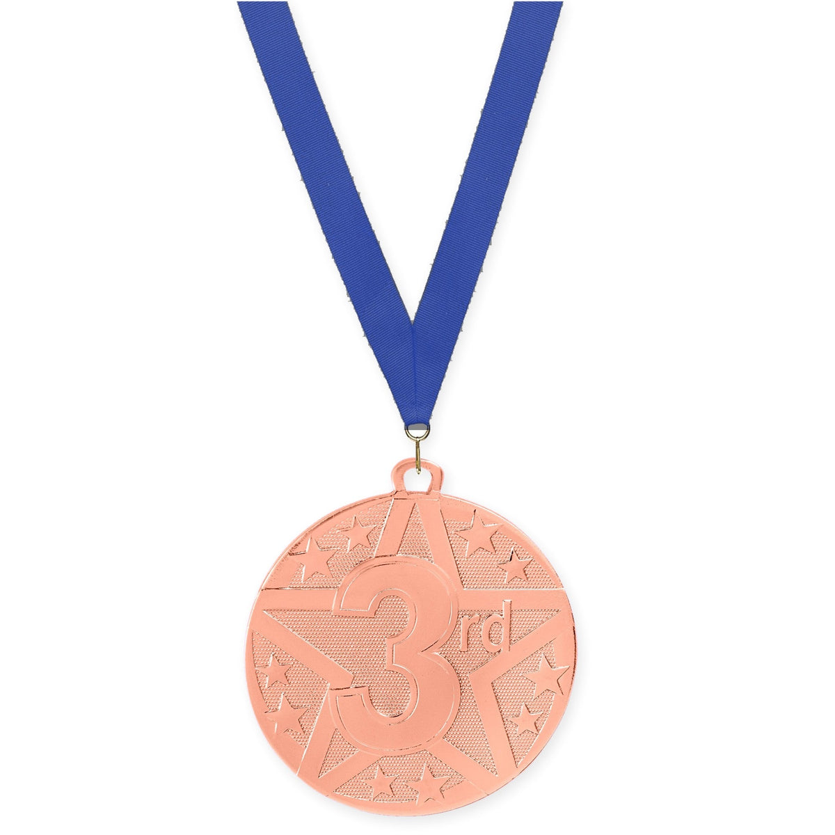 2 inch Place Superstar medal in bronze - 3rd place with Blue neck ribbon