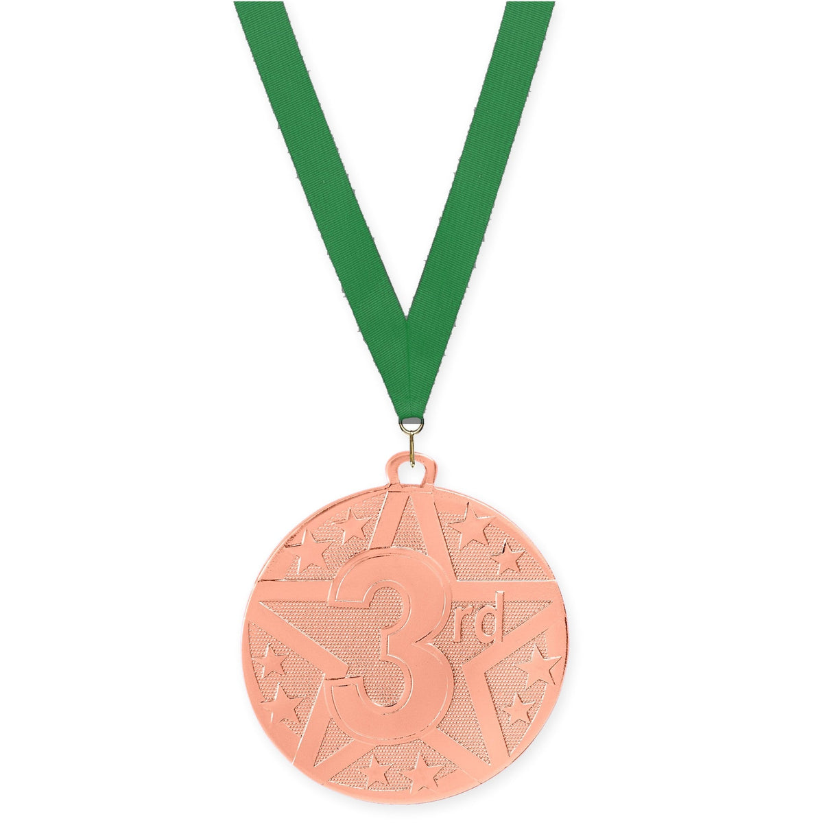 2 inch Place Superstar medal in bronze - 3rd place with Green neck ribbon