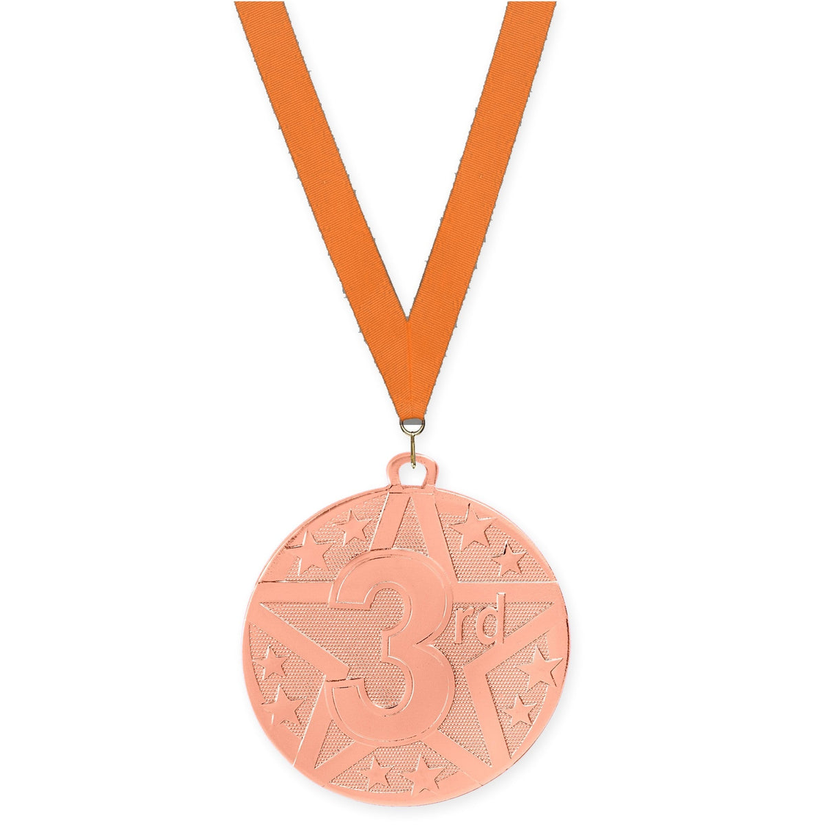 2 inch Place Superstar medal in bronze - 3rd place with Orange neck ribbon