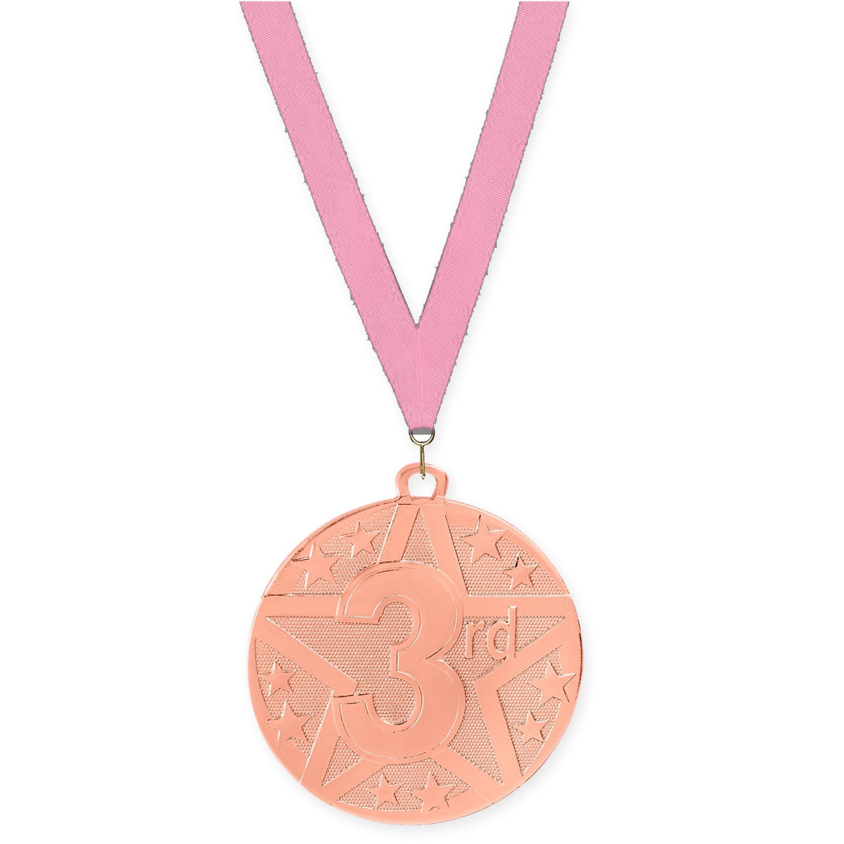 2 inch Place Superstar medal in bronze - 3rd place with Pink neck ribbon