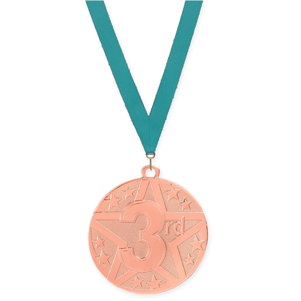 2 inch Place Superstar medal in bronze - 3rd place with Teal neck ribbon
