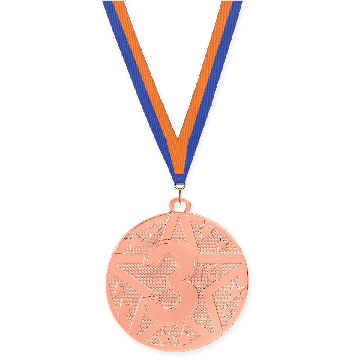 2 inch Place Superstar medal in bronze - 3rd place with Blue Orange neck ribbon