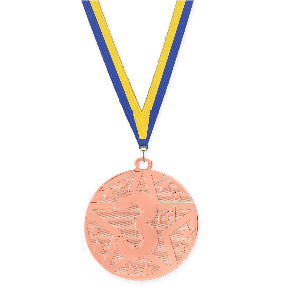 2 inch Place Superstar medal in bronze - 3rd place with Blue Yellow neck ribbon