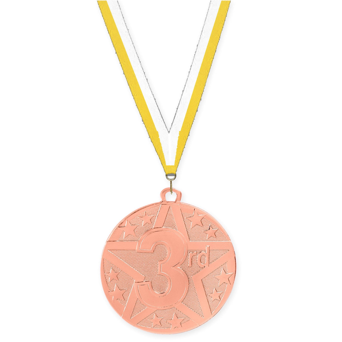 2 inch Place Superstar medal in bronze - 3rd place with Yellow White neck ribbon