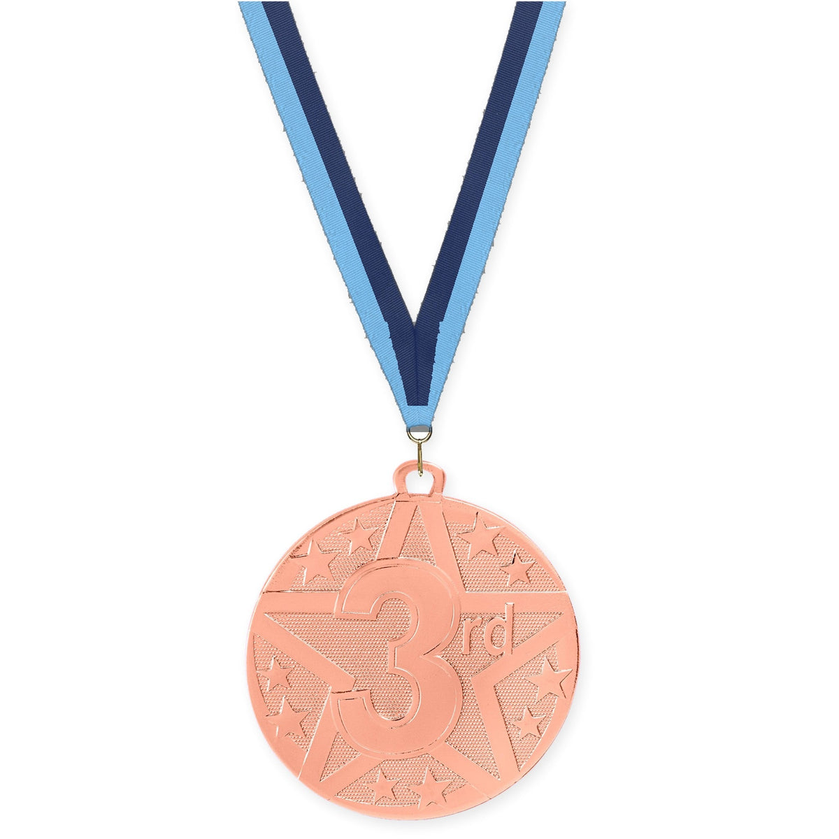 2 inch Place Superstar medal in bronze - 3rd place with Light Blue Navy neck ribbon