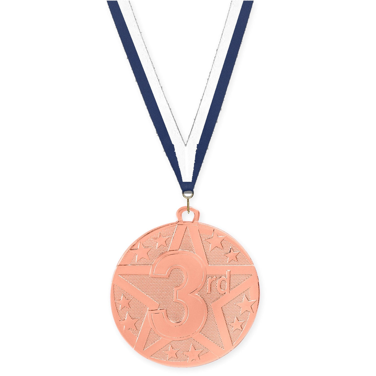 2 inch Place Superstar medal in bronze - 3rd place with Navy White neck ribbon
