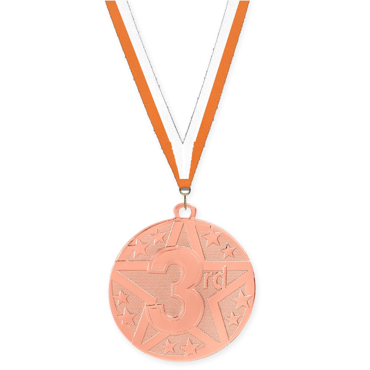 2 inch Place Superstar medal in bronze - 3rd place with Orange White neck ribbon