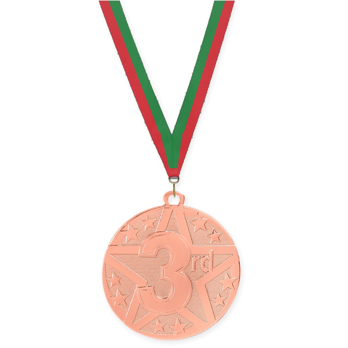 2 inch Place Superstar medal in bronze - 3rd place with Red Green neck ribbon