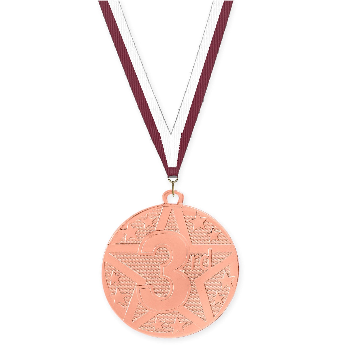 2 inch Place Superstar medal in bronze - 3rd place with Maroon White neck ribbon