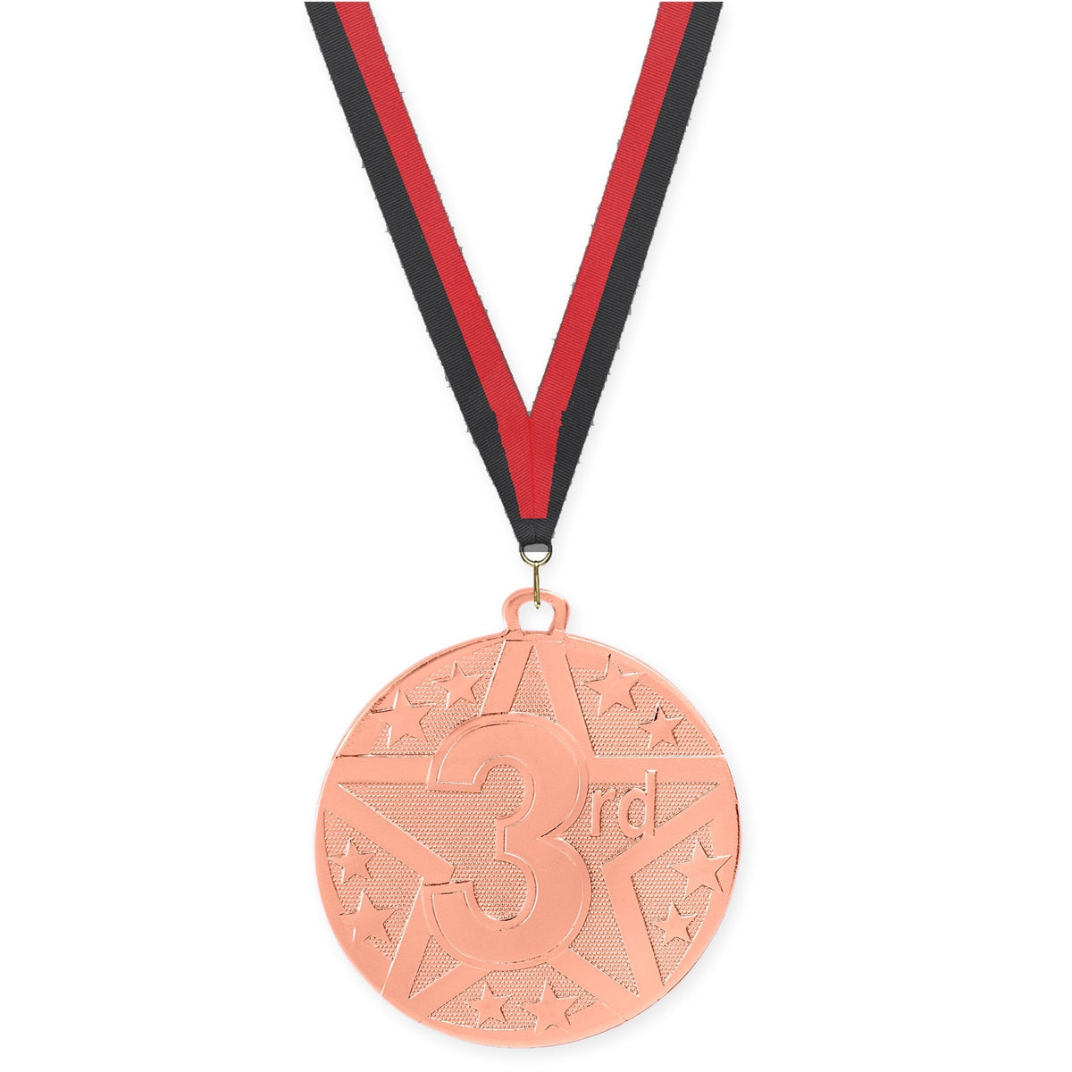 2 inch Place Superstar medal in bronze - 3rd place with Black Red neck ribbon