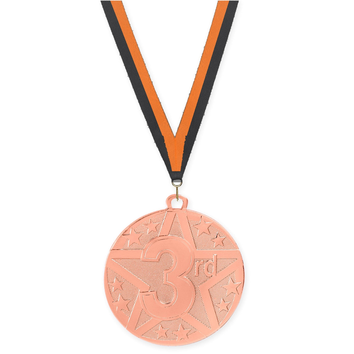 2 inch Place Superstar medal in bronze - 3rd place with Black Orange neck ribbon