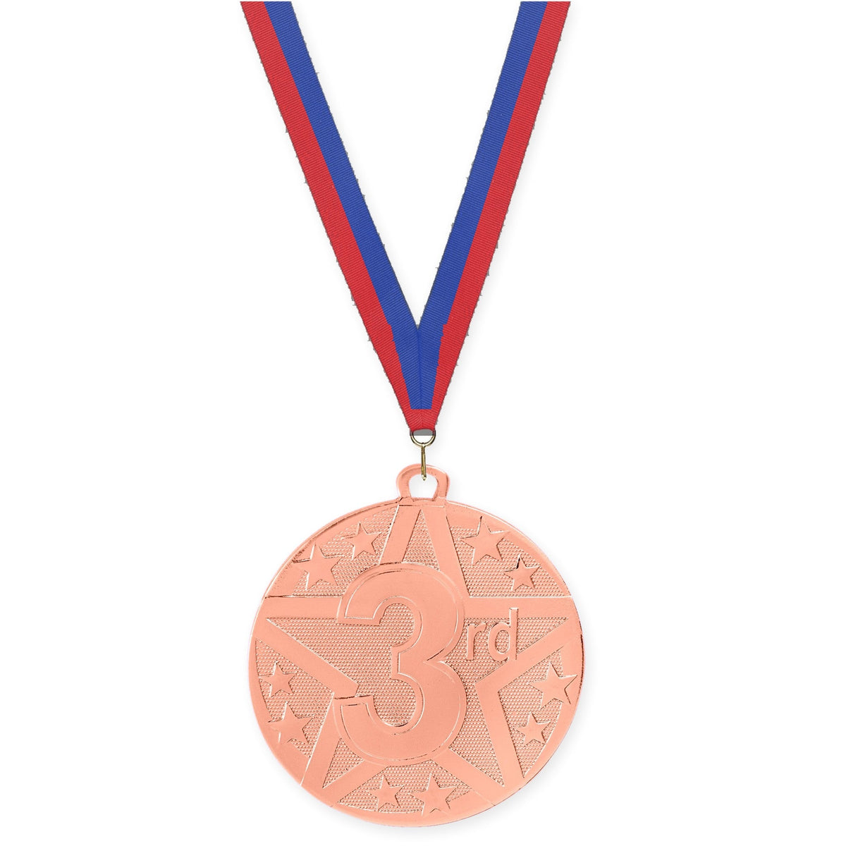 2 inch Place Superstar medal in bronze - 3rd place with Blue Red neck ribbon