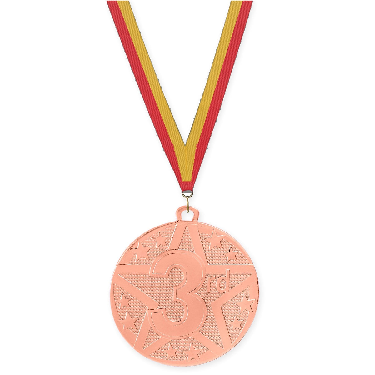2 inch Place Superstar medal in bronze - 3rd place with Red Gold neck ribbon