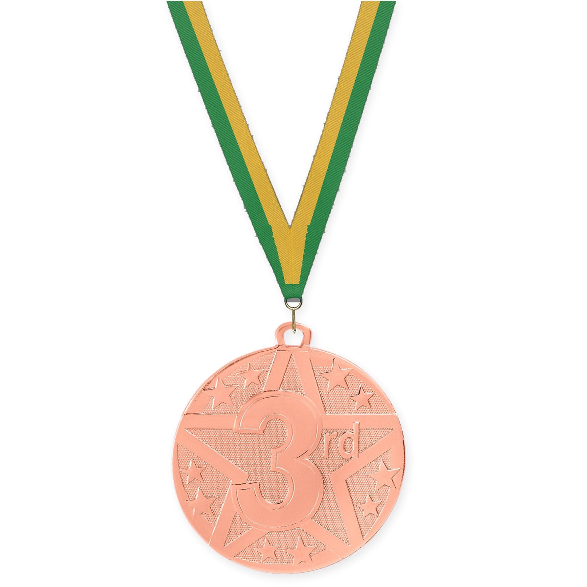 2 inch Place Superstar medal in bronze - 3rd place with Green Gold neck ribbon