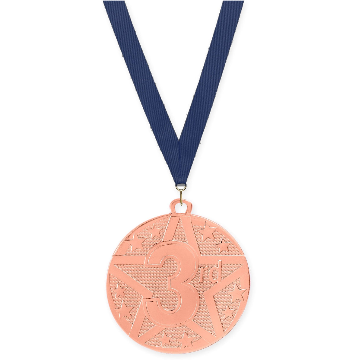 2 inch Place Superstar medal in bronze - 3rd place with Navy neck ribbon