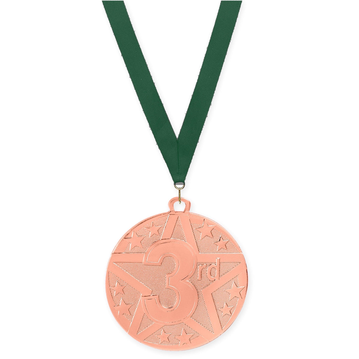 2 inch Place Superstar medal in bronze - 3rd place with Hunter Green neck ribbon