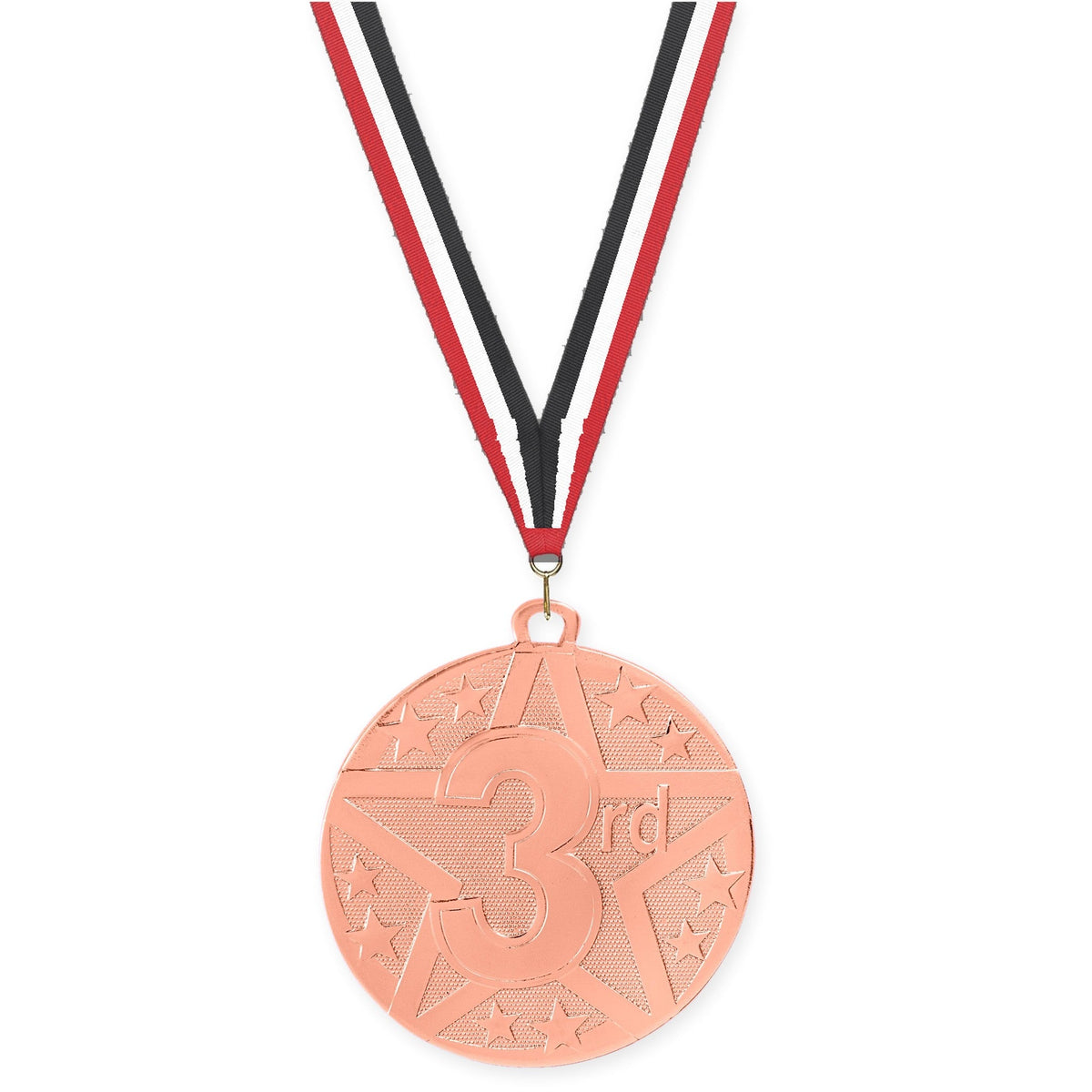 2 inch Place Superstar medal in bronze - 3rd place with Red White Black neck ribbon