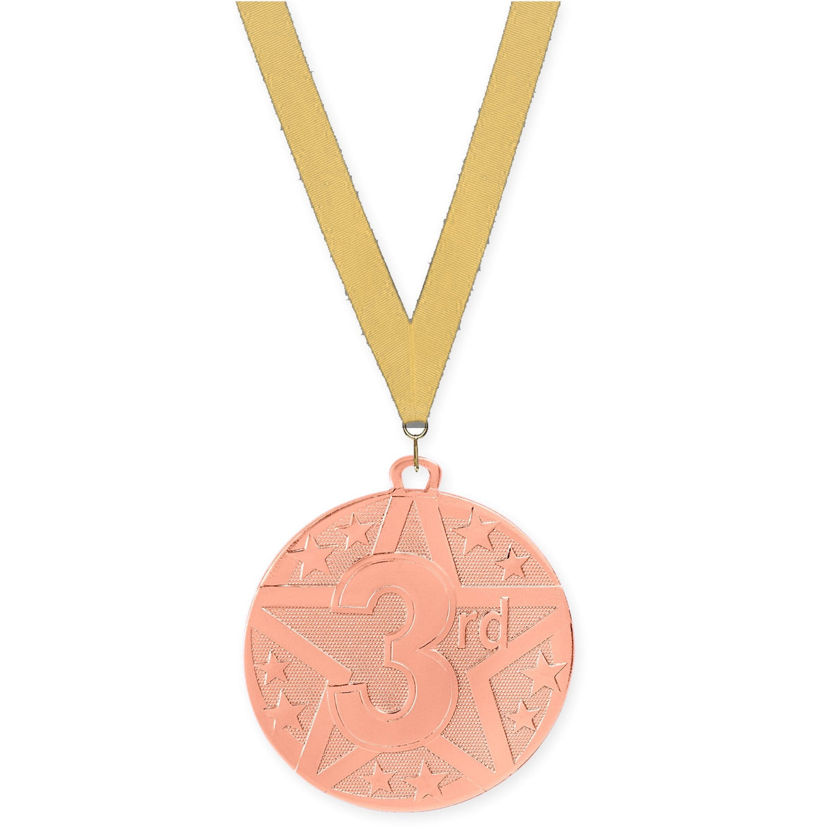 2 inch Place Superstar medal in bronze - 3rd place with Gold Metallic neck ribbon