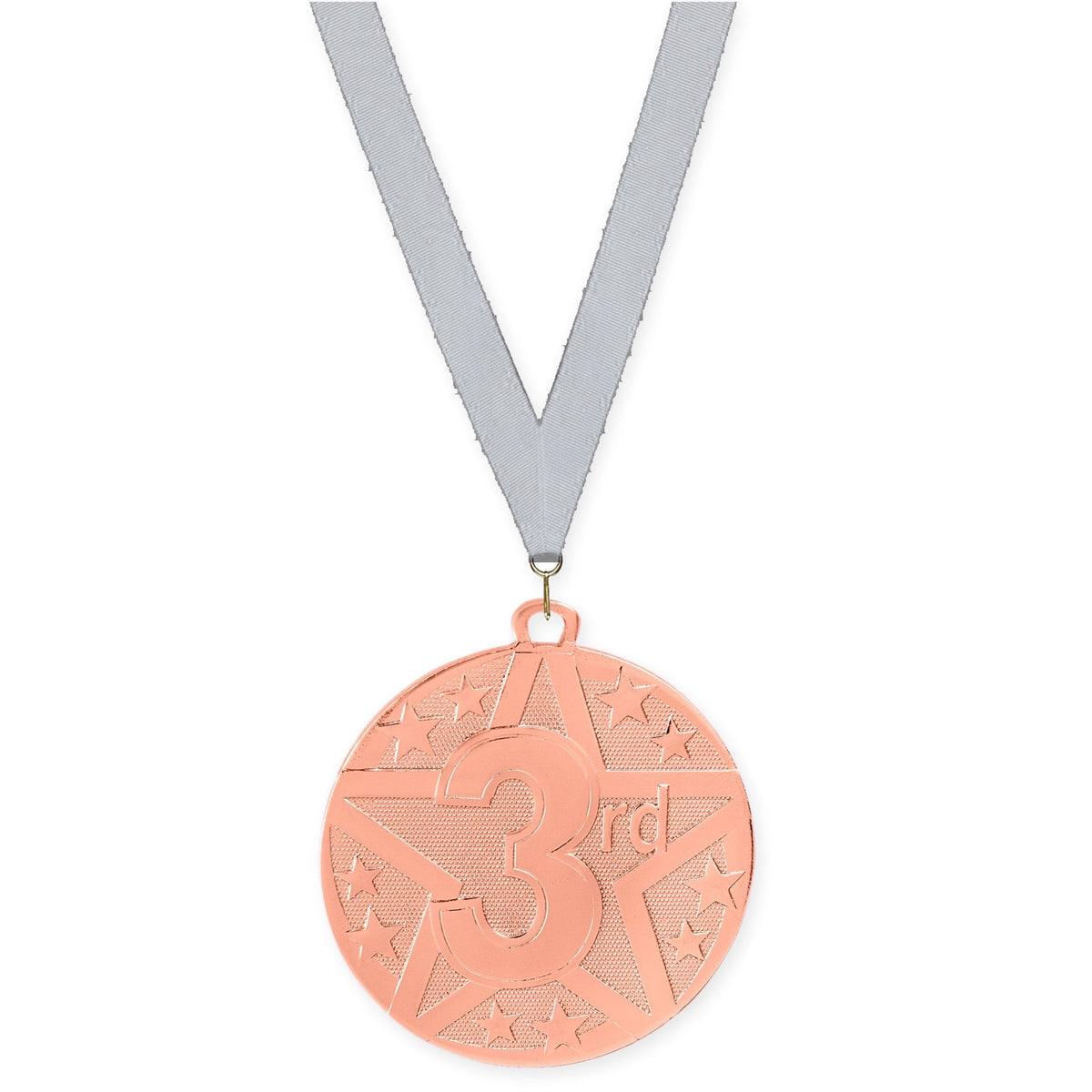 2 inch Place Superstar medal in bronze - 3rd place with Silver Metallic neck ribbon