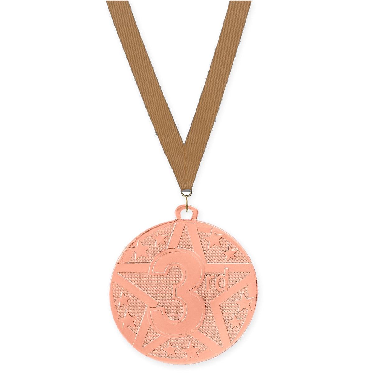 2 inch Place Superstar medal in bronze - 3rd place with Bronze Metallic neck ribbon